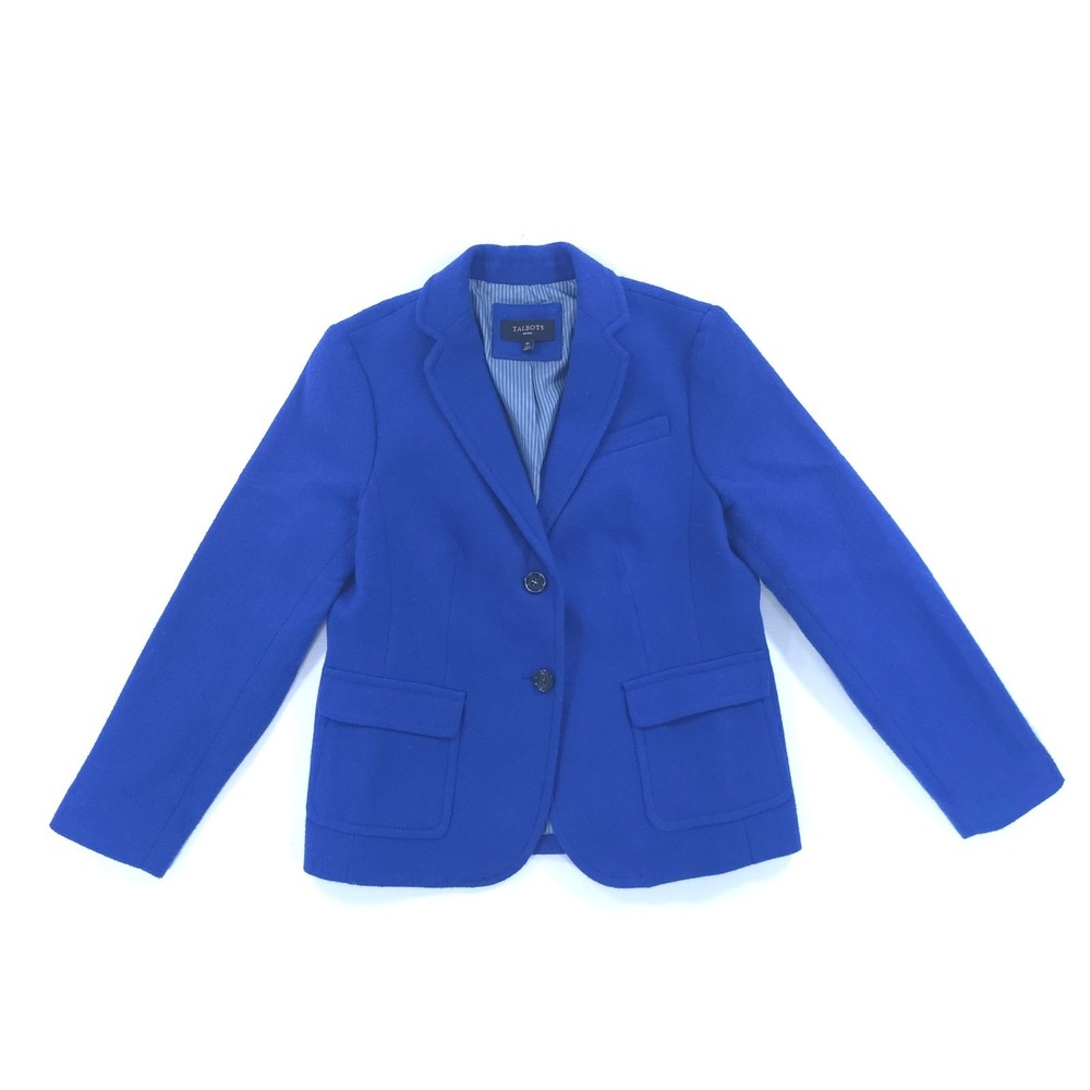 Talbots Womens Blazer‎ 8P Cobalt Blue Wool Blend 2 Button Lined Petite Jacket